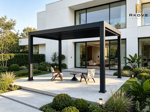 Pergola bioclimatique motorisée rétractable et réglable RKOVE, toit à lamelles en aluminium, imperméable, pour jardin extérieur, villa. - Product Image 1