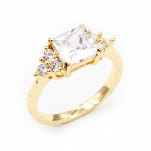 Misura 7 gioielli pregiati oro e rodio placcato anelli di fidanzamento con cuscino taglio pietra naturale e CZ IGI certificato oro giallo - Product Image 2