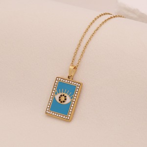 Bohemio Acero inoxidable geométrico Arco Iris esmalte diablo ojo <span class=keywords><strong>Tarot</strong></span> diamante incrustado pavo azul mal de ojo Collar para hombres y mujeres - Product Image 5