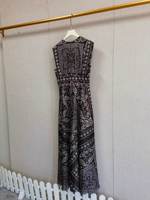 Robe midi élégante de style ethnique français à imprimé, col en V, sans manches