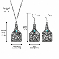 Ensemble de bijoux vintage western en turquoise gravé, comprenant un collier avec pendentif et des boucles d'oreilles pendantes, pour femmes