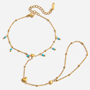 Pulsera Romántica de Acero Inoxidable con Baño de Oro de 18K y Dije de Corazón con Piedra Azul para Mujer, Regalo de Joyería - Product Image 1