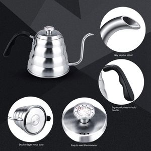 Cafetera de Goteo Manual de Acero Inoxidable de 1200ML, Ecológica, Moderna, Tipo Cloud Moka, con Termómetro, Cuello de Cisne, Acabado Espejo Plateado - Product Image 3