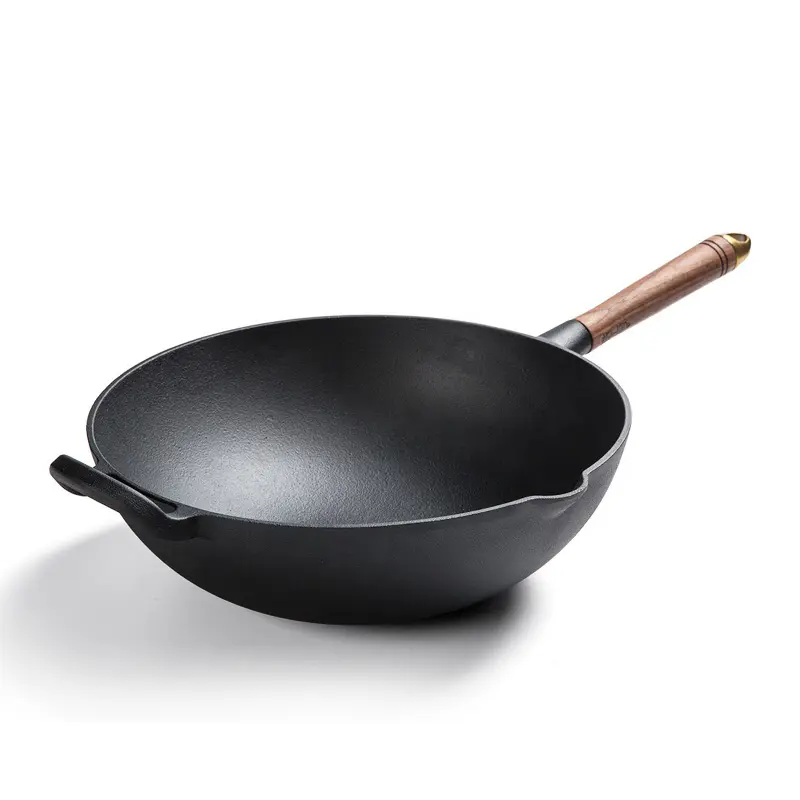 Poêle wok à Induction en fonte, inoxydable, outil de cuisine pré-assaisonnement avec poignées, wok