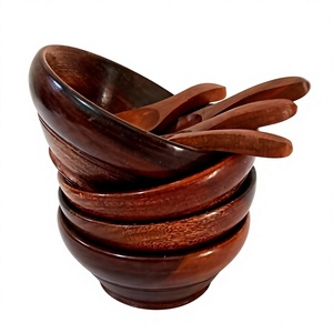 Ice Cream Dessert Serving Acacia Wood Bowls Vintage Style Handmade Polished Eco-Friendly Food Safe Home Party Use Customized BS - Product Image 3