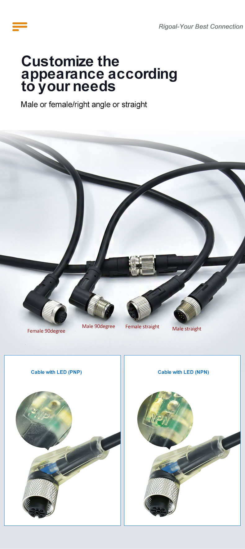 Male Female M12 Circular Waterproof Connector X Cording 5 Pin Cable Connector IP68
