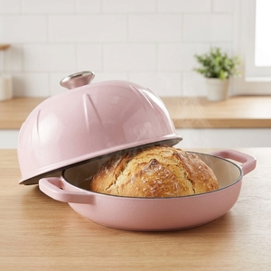 Plat à pain <span class=keywords><strong>en</strong></span> <span class=keywords><strong>fonte</strong></span> émaillée avec couvercle, plat de cuisson peu profond et large pour la cuisson du pain artisanal au levain, plat polyvalent - Product Image 6