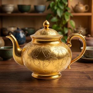 Théière en métal doré avec couvercle et poignée, design luxueux, style élégant, bouilloires à eau - Product Image 2
