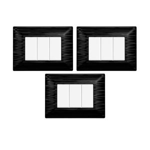 Ensemble de plaques d'interrupteurs muraux Gloca à 3 postes, en plastique noir satiné, design minimaliste durable, 3 pièces - Product Image 1