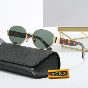 Nouveau 2024 Designer ovale rond femmes lunettes de soleil haute qualité métal léopard cadre lunettes UV400 lunettes