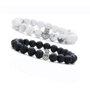 Bracelets d'<span class=keywords><strong>amitié</strong></span> en <span class=keywords><strong>pierre</strong></span> d'ananas pour couples, pour hommes et femmes, 8 mm, howlite naturelle, turquoise, diffuseur d'huiles essentielles - Product Image 3