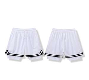 Pantalones de baloncesto informales de verano para hombre, pantalones cortos deportivos de doble capa de secado rápido, ropa exterior tejida transpirable, cintura media sólida para adultos - Product Image 1
