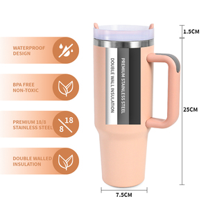 40oz Tumbler with Handle and <b>Straw</b> Lid Coffee Insulated Cup Reusable Stainless Steel Water <b>Bottle</b> Travel Mug Cupholder Friendly - Product Image 2