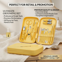 Kit de Soins des Ongles de Luxe 18-en-1 avec Étui de Voyage Rigide – Ensemble Manucure Pédicure et Outils pour Ongles, Lime à Ongles pour Usage Professionnel en Salon