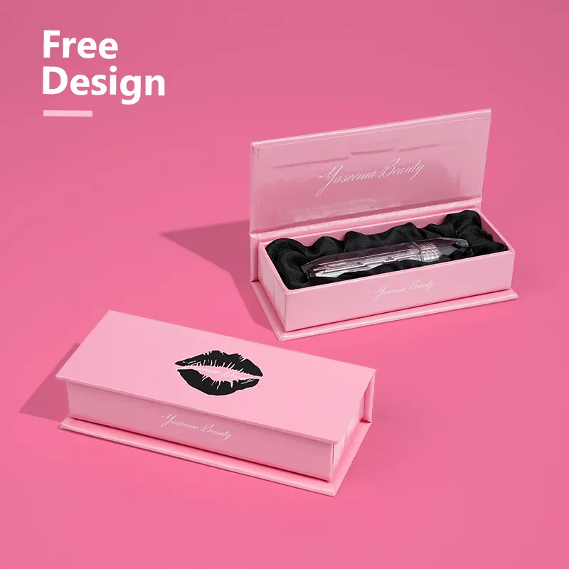 Custom Logo Soft Touch Hardcover Cardboard Cosmetic Lipstick Lip Gloss Packing Magnetic Gift Box Set with Paper Rigid Box