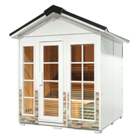 Sauna Uap Luar Ruangan Modern Berwarna Putih Kabin Sauna Kayu Ruang Sauna Uap di Halaman Belakang untuk 6 Orang