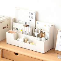 Organizador de Escritorio Multicompartimentos con Asa Trasera, Estante de Plástico Portátil, Caja de Almacenamiento para Oficina, Hogar y Escuela
