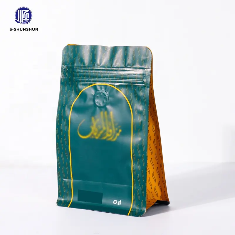 Riciclabile personalizzato fondo piatto foglio di alluminio stampa plastica 250g valvola sacchetto di caffè sacchetti di imballaggio in chicchi di caffè a prova di umidità