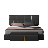 Ensemble de chambre à coucher 2 pièces style européen, lit Queen Size rembourré en PU, lit plateforme avec système de rangement hydraulique, sans sommier, noir