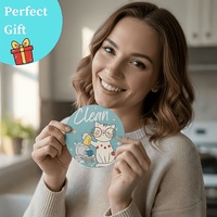 Magnet Pencuci Piring Besar 9CM, Desain Bolak-Balik Dua Sisi, Motif Kucing Kartun Lucu, Tanda Dapur, Dapat Digunakan Kembali, Tahan Air, Tahan Lama