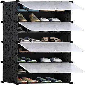 4个立方体DIY塑料8层鞋架，带门，可扩展鞋架节省空间便携式模块化鞋袋收纳器