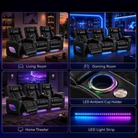 Sillón Reclinable Curvo con Base Tipo Trineo para Cine en Casa, con Masaje por Airbag y Calefacción |   Sofá Reclinable Eléctrico de 4 Plazas con Iluminación LED RGB y Almacenamiento