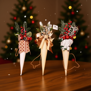 Homeera Christmas Ornament Stockings L50cm H20cm Plastic Fabric Hanging Decor 18 Pieces Each Of Three Styles - Product Image 2