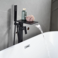 Robinet de baignoire autoportant noir élégant avec douchette à jet, massage et pluie, motifs de pulvérisation douce Robinets sur pied