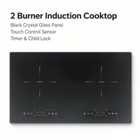 Kompor Induksi 2 Tungku 4800W Built-in, Dua Zona, Listrik, Kaca Keramik, Kontrol Sentuh, untuk Rumah, Dapur, Hotel