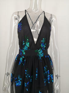 تصميم جديد للسيدات رقبة على شكل حرف V عميقة حزام من القماش الممتد الترتر فساتين حفلات نسائية فستان سهرة فاخر - Product Image 6