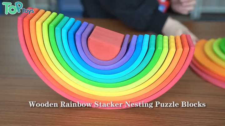 Top Montessori Wooden Rainbow Stacking Nesting Puzzle Blocks Stacker ...