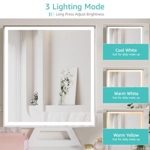 Table de maquillage moderne minimaliste <span class=keywords><strong>avec</strong></span> <span class=keywords><strong>miroir</strong></span> LED blanc <span class=keywords><strong>et</strong></span> rangement pour chambre à coucher, petit espace - MDF, intensité réglable, fixation au sol - Product Image 4