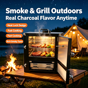 Parrilla Portátil de Carbón de Acero Inoxidable con Función de Ahumador para Acampar y Cocinar al Aire Libre - Product Image 1