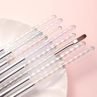 Pinceau à ongles professionnel en acrylique avec manche en cristal, pointe courte carrée ou ronde, en nylon doux anti-chute, stylo de manucure multifonctionnel