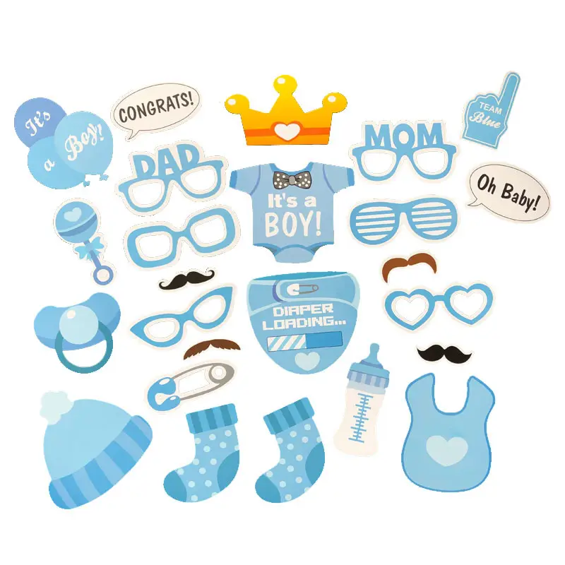 30 pieces of revealing photographic props for baby birthday party of boys and girls Baby Shower Poster Game