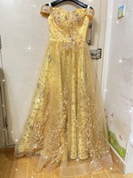 Nouvelles robes de Quinceañera dorées, appliques en dentelle, perles, épaules dénudées, robes de soirée moelleuses, robes de bal de fin d'année, robes de soirée personnalisées