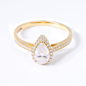 Bague de luxe en or 10/14/18 carats avec diamant de laboratoire CVD de 0,5 à 2 carats, taille poire, personnalisée pour femme, pour anniversaire, mariage ou promesse. - Product Image 5