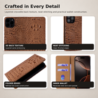 Étui portefeuille magnétique premium en cuir véritable avec porte-cartes et protection RFID pour iPhone 18 Pro Max 17 16 15 14 13 12 Plus