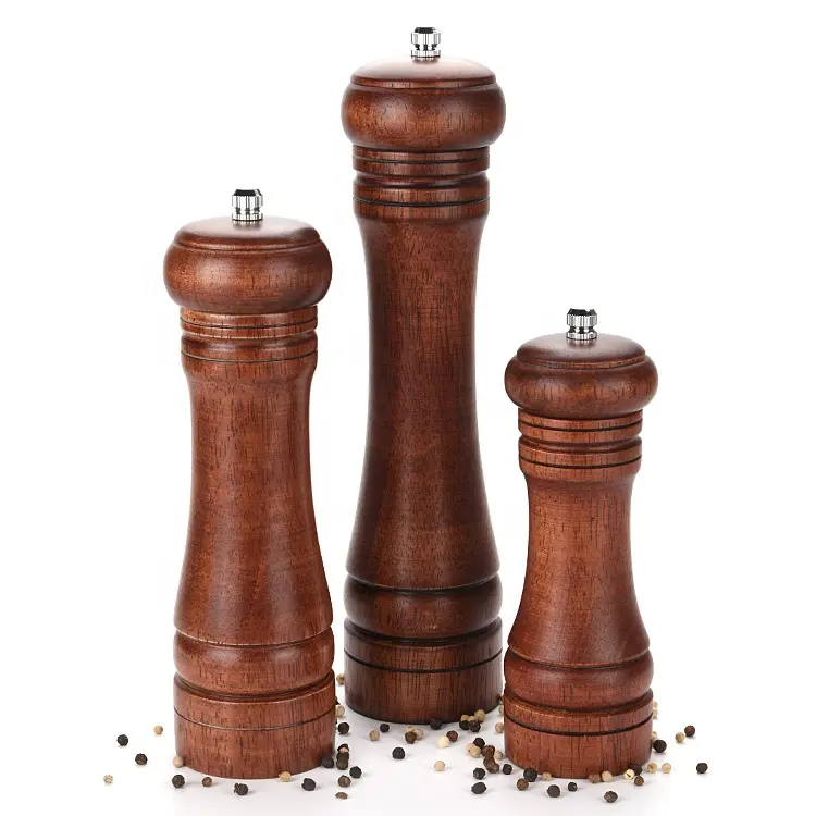 Ready to Ship Kitchen Gadgets High Quality Rubber Wood Spice Salt And Pepper Manual Grinders