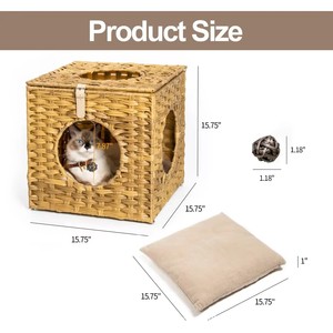 Extra Großes Faltbares Umweltfreundliches Winter-Hunde- und Katzenhaus Indoor-Haustierbett Doppelseitiges Rattan-Versteck Handgewebt - Product Image 3
