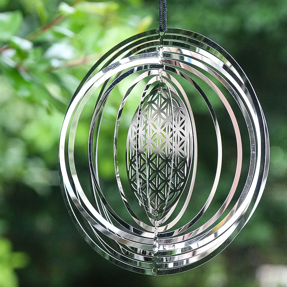 Circular geometric silver stainless steel pieces can be rotated irregular inside pendants outdoor garden decoration