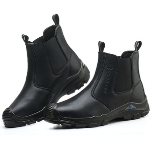 Bottes de travail mi-montantes OEM ODM 307-2 en <span class=keywords><strong>cuir</strong></span> microfibre <span class=keywords><strong>noir</strong></span>, anti-écrasement, sans lacets, type Chelsea, pour la sécurité - Product Image 3