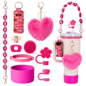 Cho Stanley cup phụ kiện chai xử lý tàu sân bay Dây đeo Silicone cup Boot Son môi chủ dễ thương <span class=keywords><strong>Keychain</strong></span> quyến rũ rơm Topper - Product Image 1