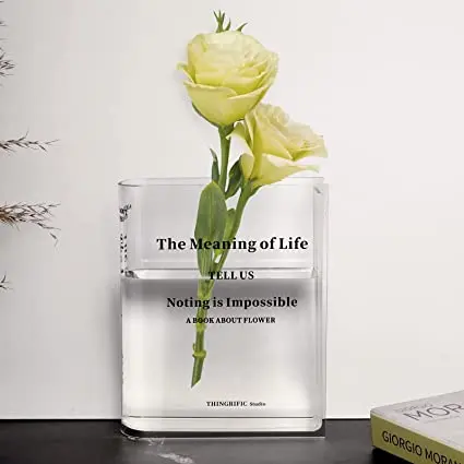 Venta al por mayor decorativo moderno acrílico libro florero personalizado claro acrílico libro florero