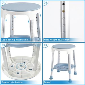 Tabouret de bain réglable avec plateau de rangement - Convient aux personnes âgées et aux adultes utilisant la <span class=keywords><strong>douche</strong></span> ou le bain - Product Image 2