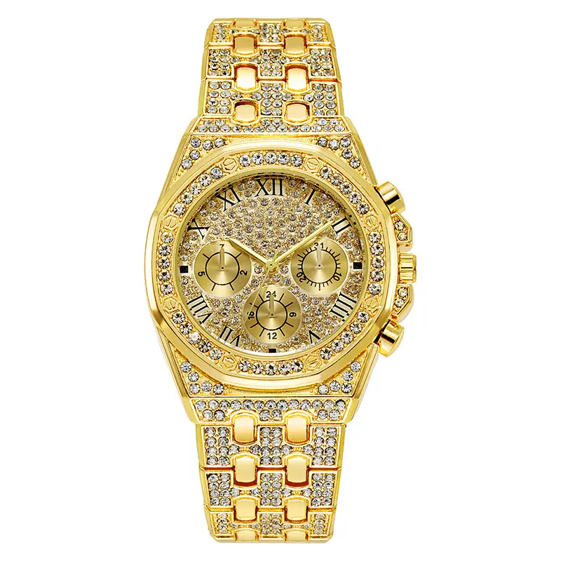 Gran oferta, Relojes personalizados de lujo con diamantes ostentosos de Hip Hop CZ, relojes para mujer, relojes helados, reloj de acero inoxidable dorado plateado