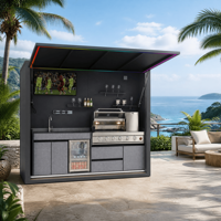 All-in-One Outdoor-Kochstation mit Aluminiumrahmen, Betonoptik-Schrank, integriertem Kühlschrank und Dunstabzugshaube, Wetterfest