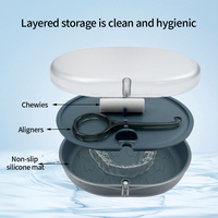 Boîte de rangement à 2 couches en plastique pour prothèses dentaires, gouttières orthodontiques, protège-dents, aligneurs et outils de soins bucco-dentaires – Durable