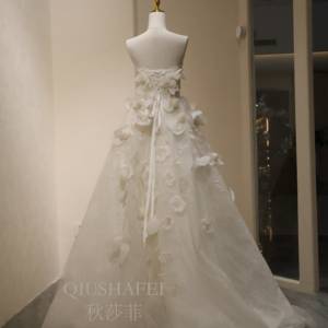 Robe de mariée de maternité personnalisable grande taille 2026, coupe A, longueur ras du sol, romantique, dos nu, <span class=keywords><strong>dentelle</strong></span>, fleurs tridimensionnelles - Product Image 3