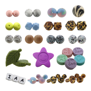 Perles en silicone de qualité alimentaire sans BPA en gros SYBBeads Perles de dentition pour bébé avec lettres 'J'aime Maman/Papa' 18*7.2mm 33 couleurs LFGB - Product Image 5